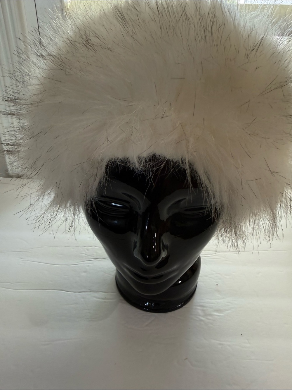 Faux Fur Ear Warmer Headband One Size Winter White W Silver